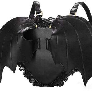 Women Girl Punk Backpack PU Leather Heart Bat Wing Goth Lolita Shoulder Bag